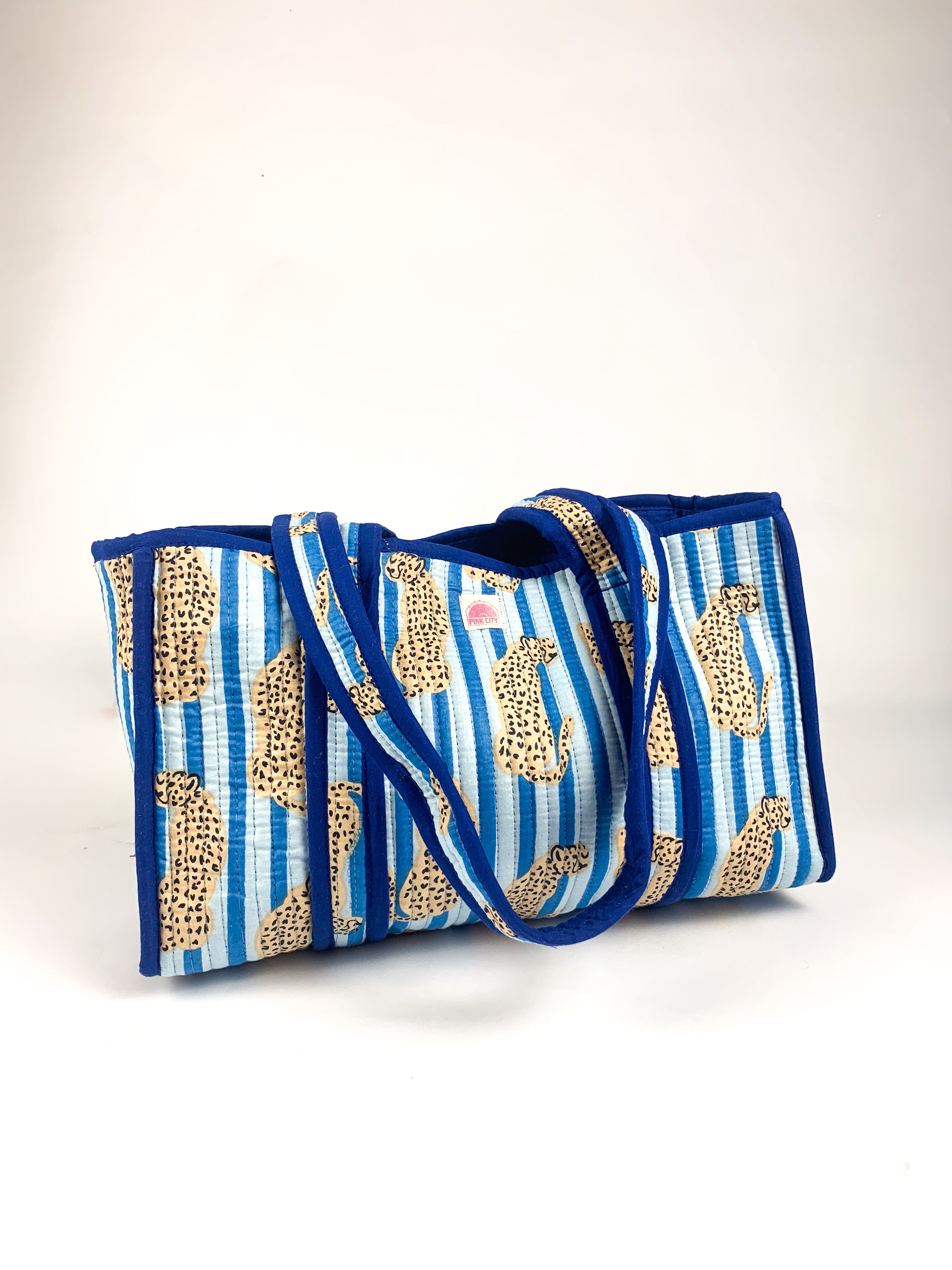 Blue Stripe Cheetah Midi Tote