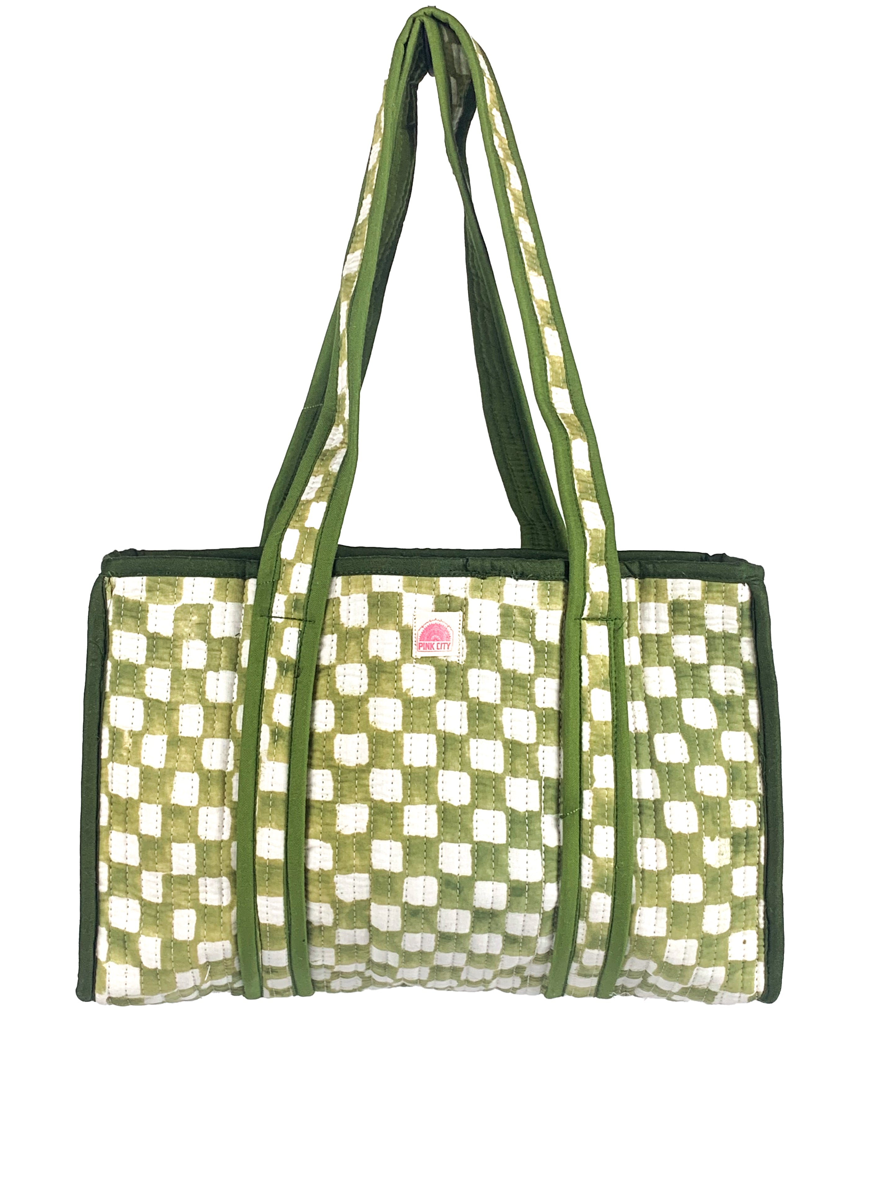 Green Chequered Midi Tote