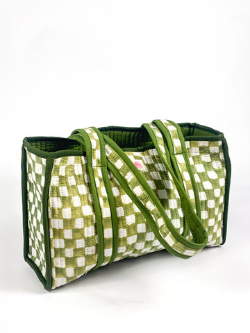 Green Chequered Midi Tote