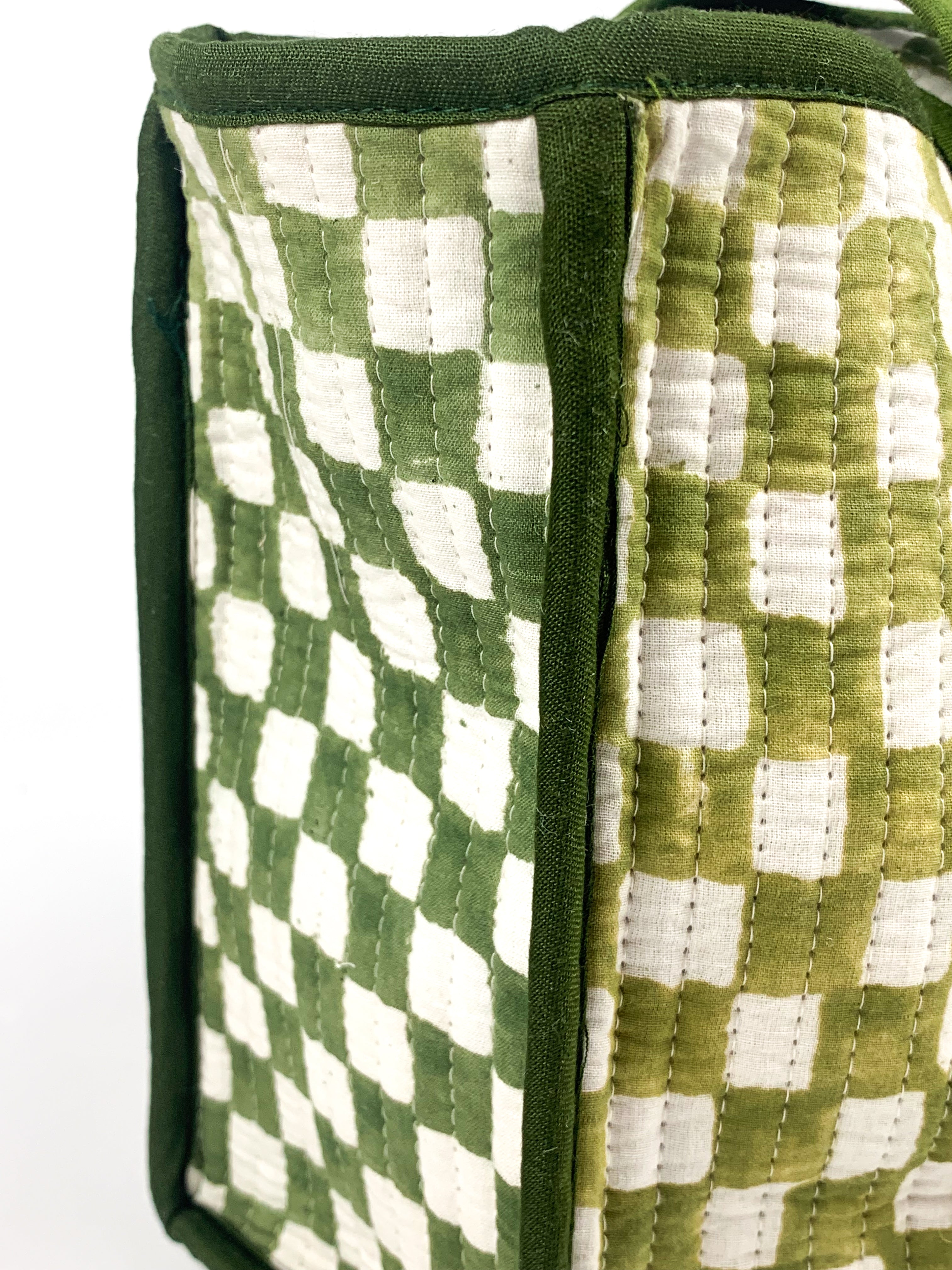 Green Chequered Midi Tote