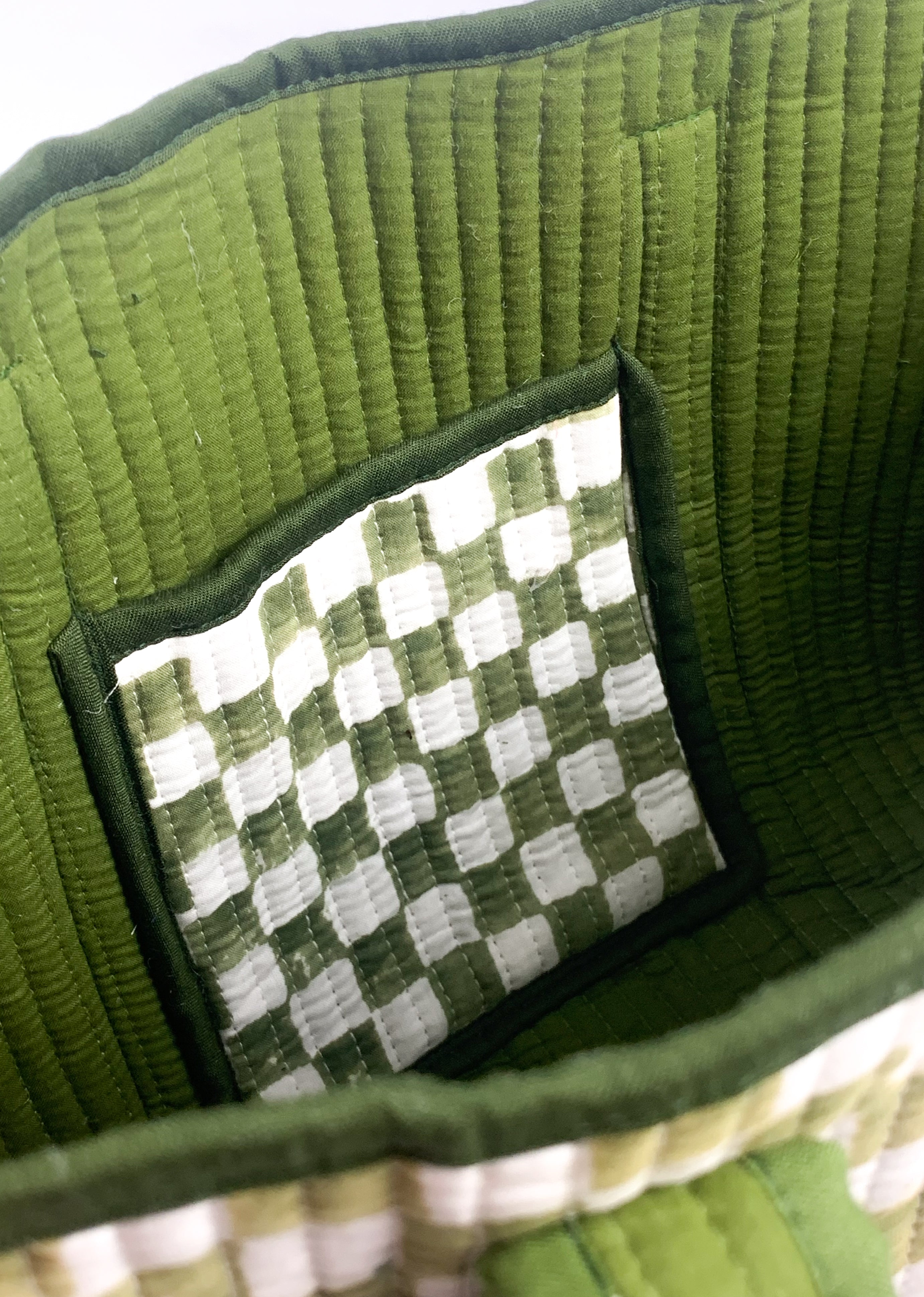 Green Chequered Midi Tote