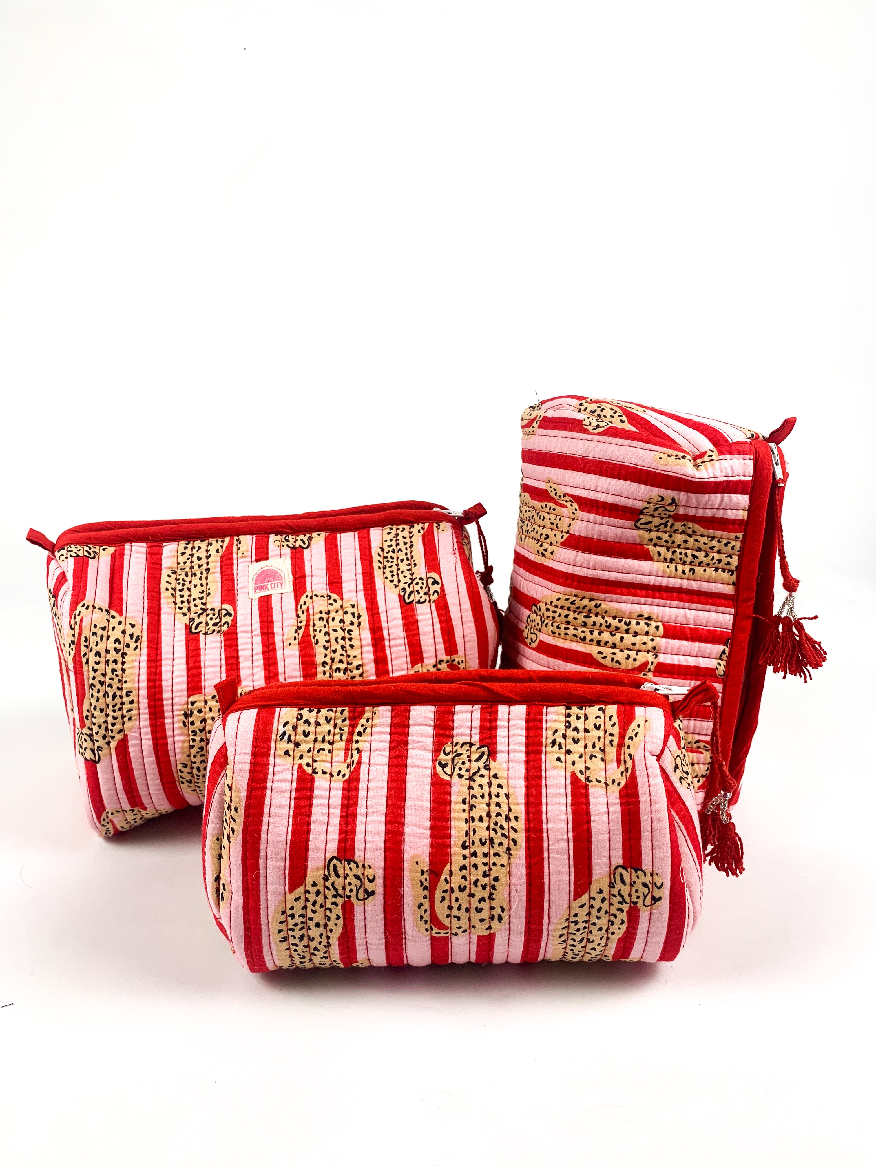 Red & Pink Cheetah Set of 3 Washbags