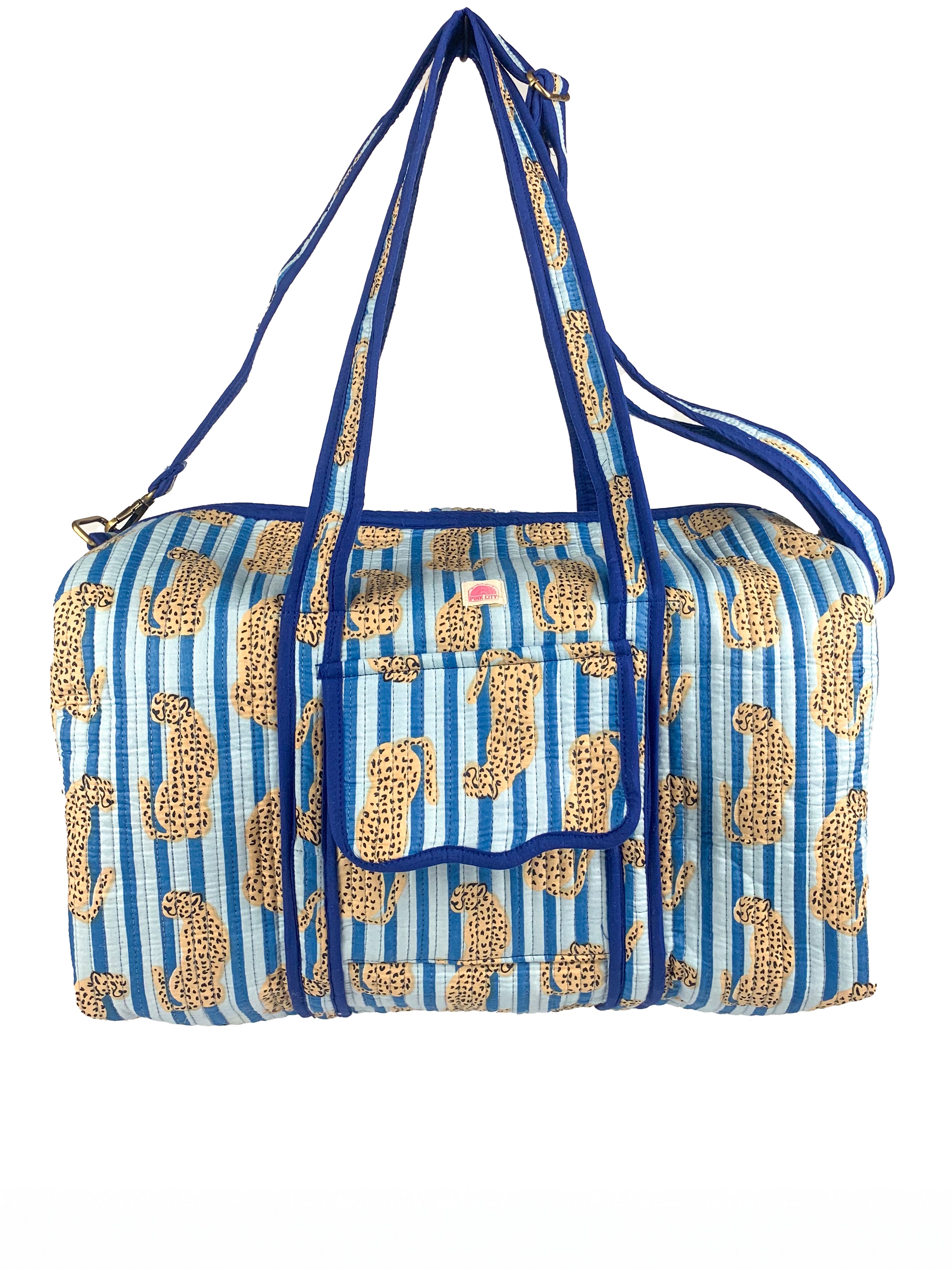 Blue Stripe Cheetah Weekend Bag