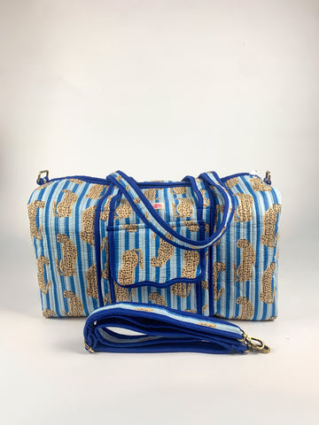 Blue Stripe Cheetah Weekend Bag