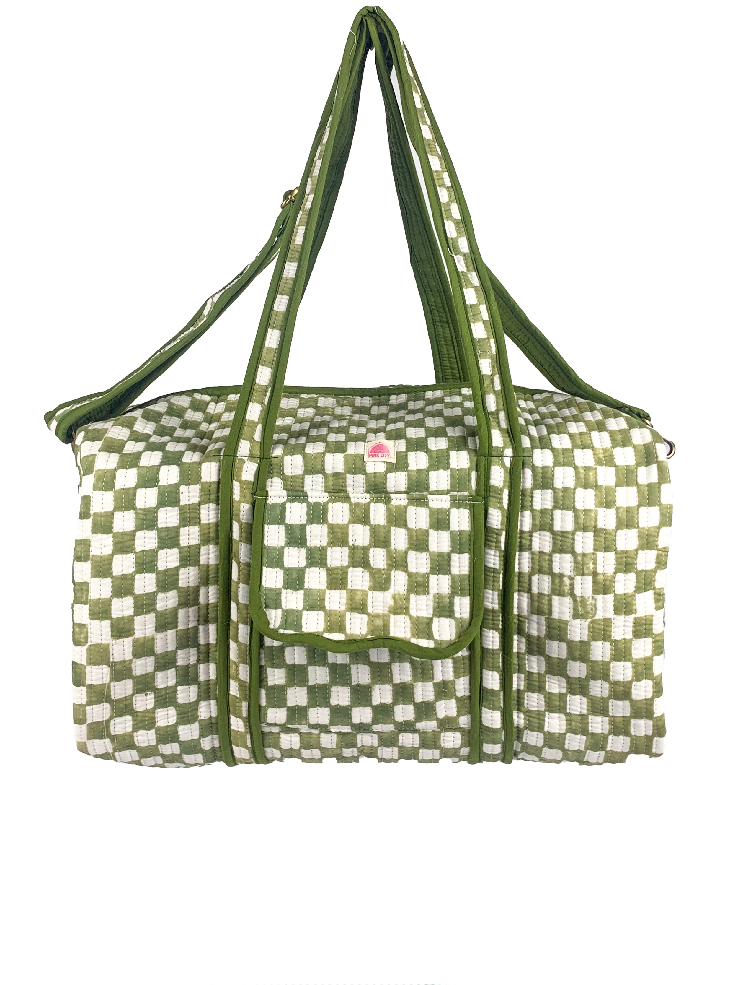 Green Chequered Weekend Bag