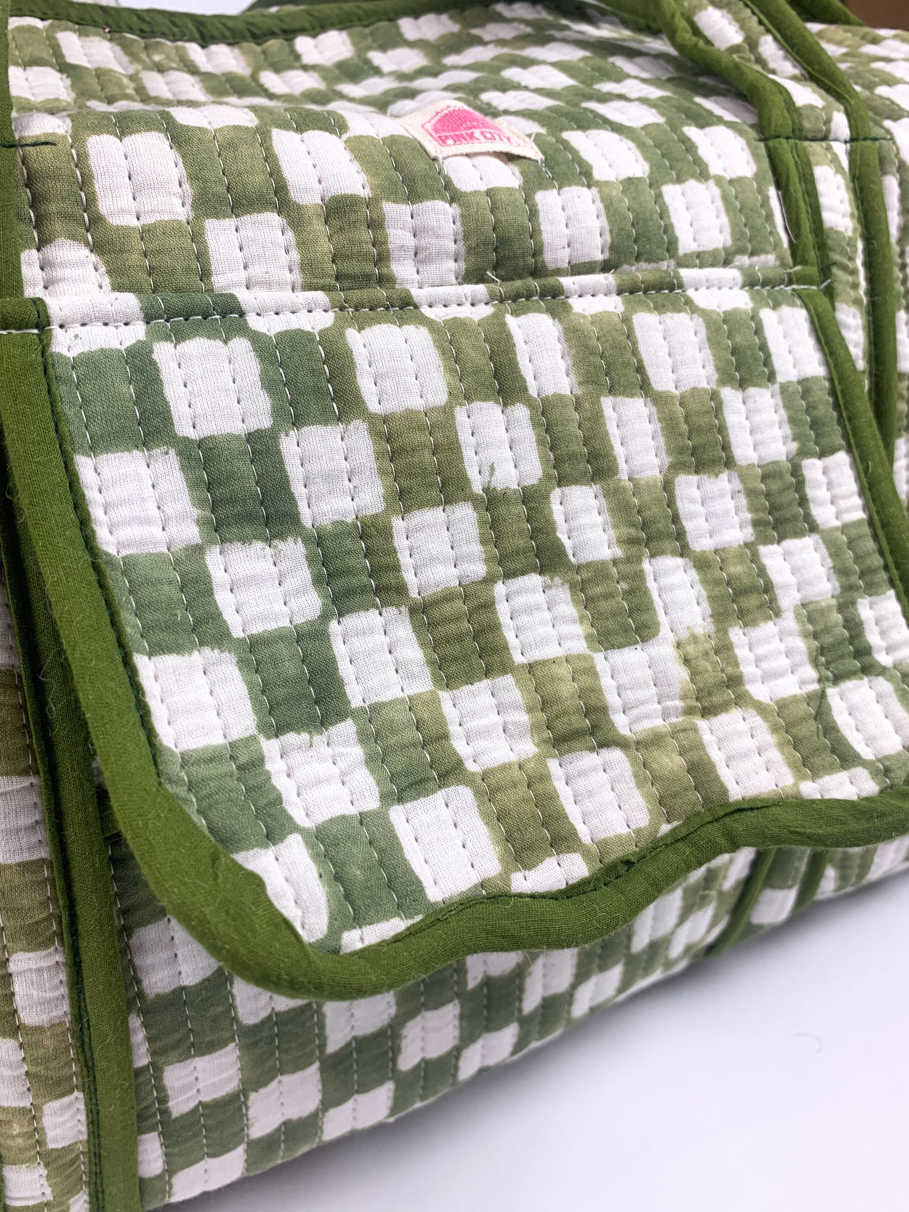 Green Chequered Weekend Bag