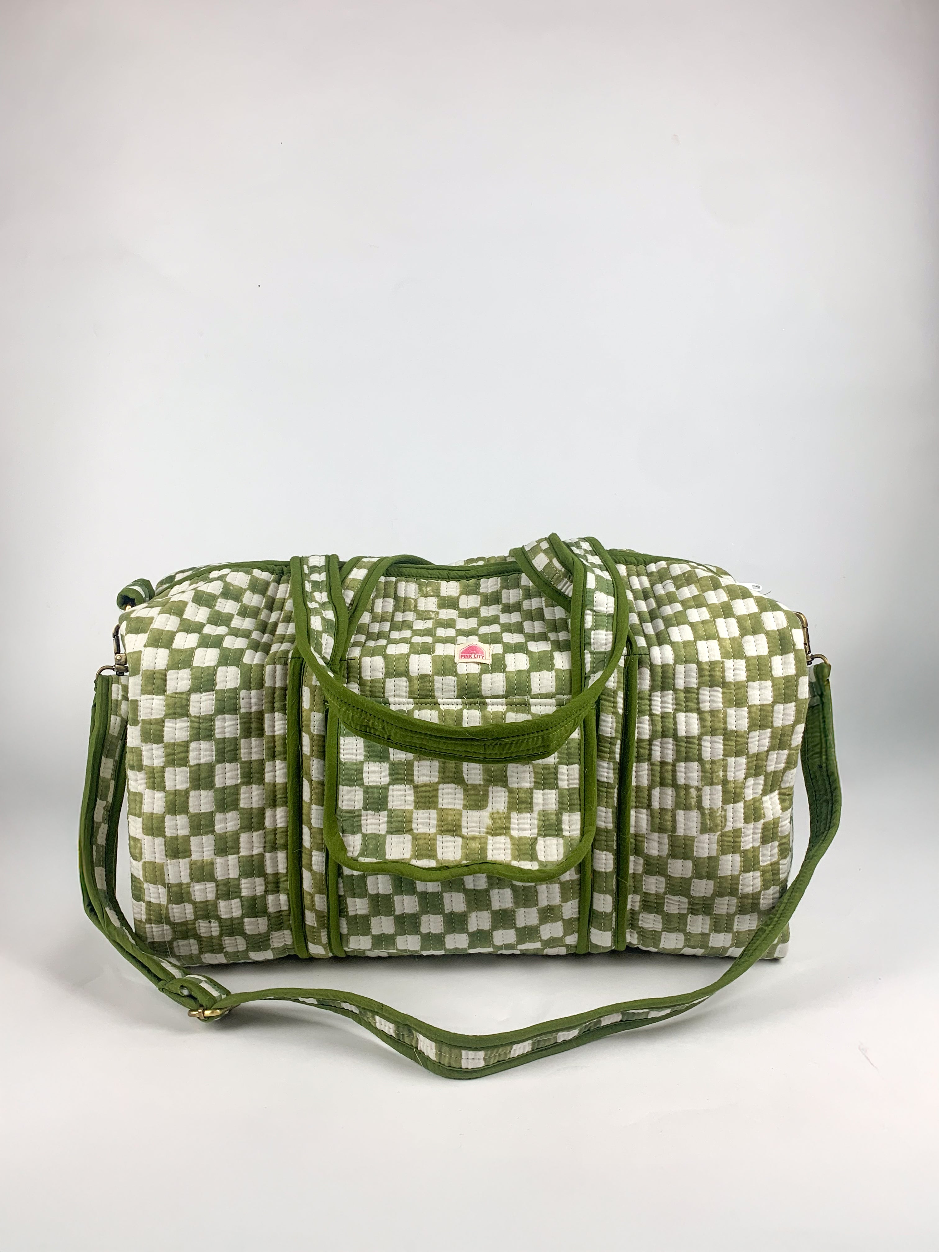 Green Chequered Weekend Bag