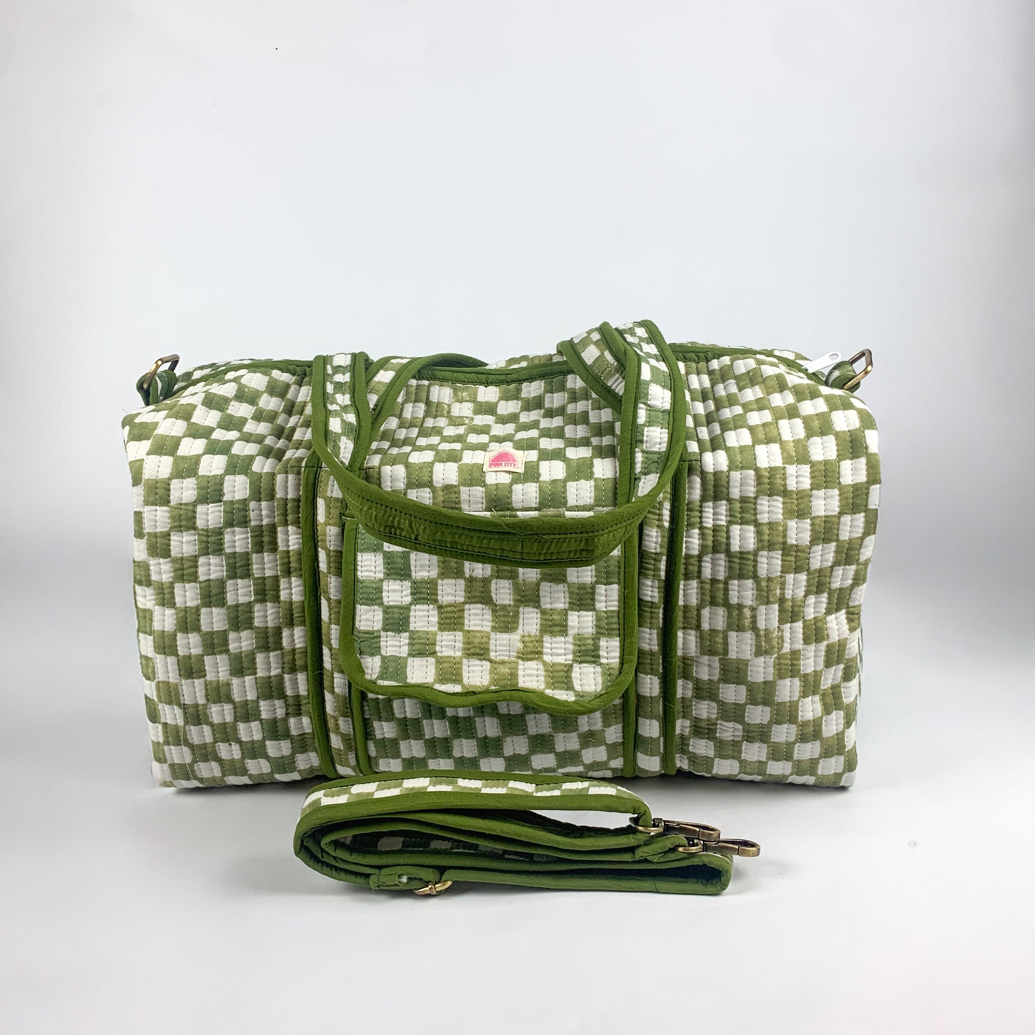 Green Chequered Weekend Bag
