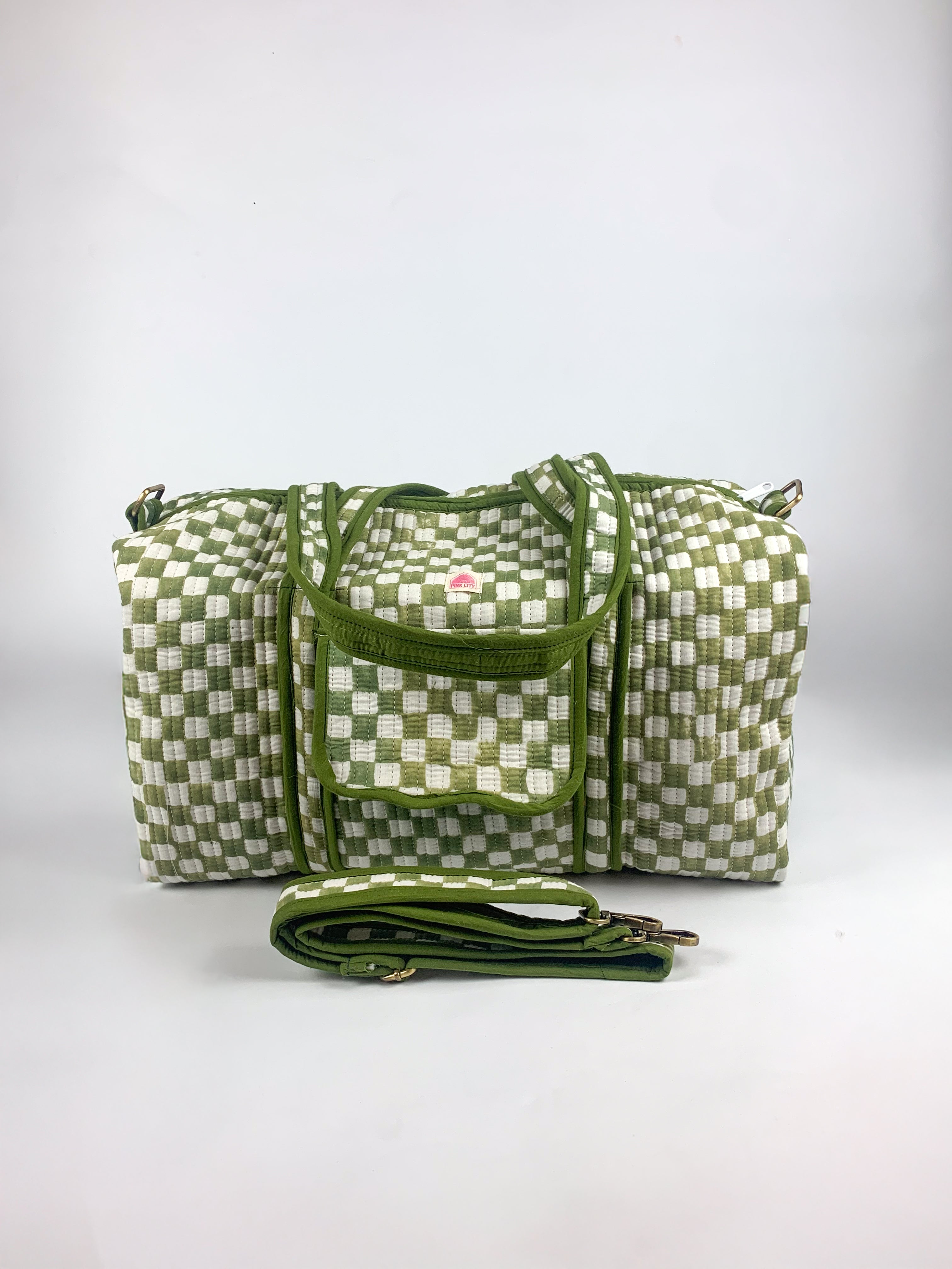Green Chequered Weekend Bag