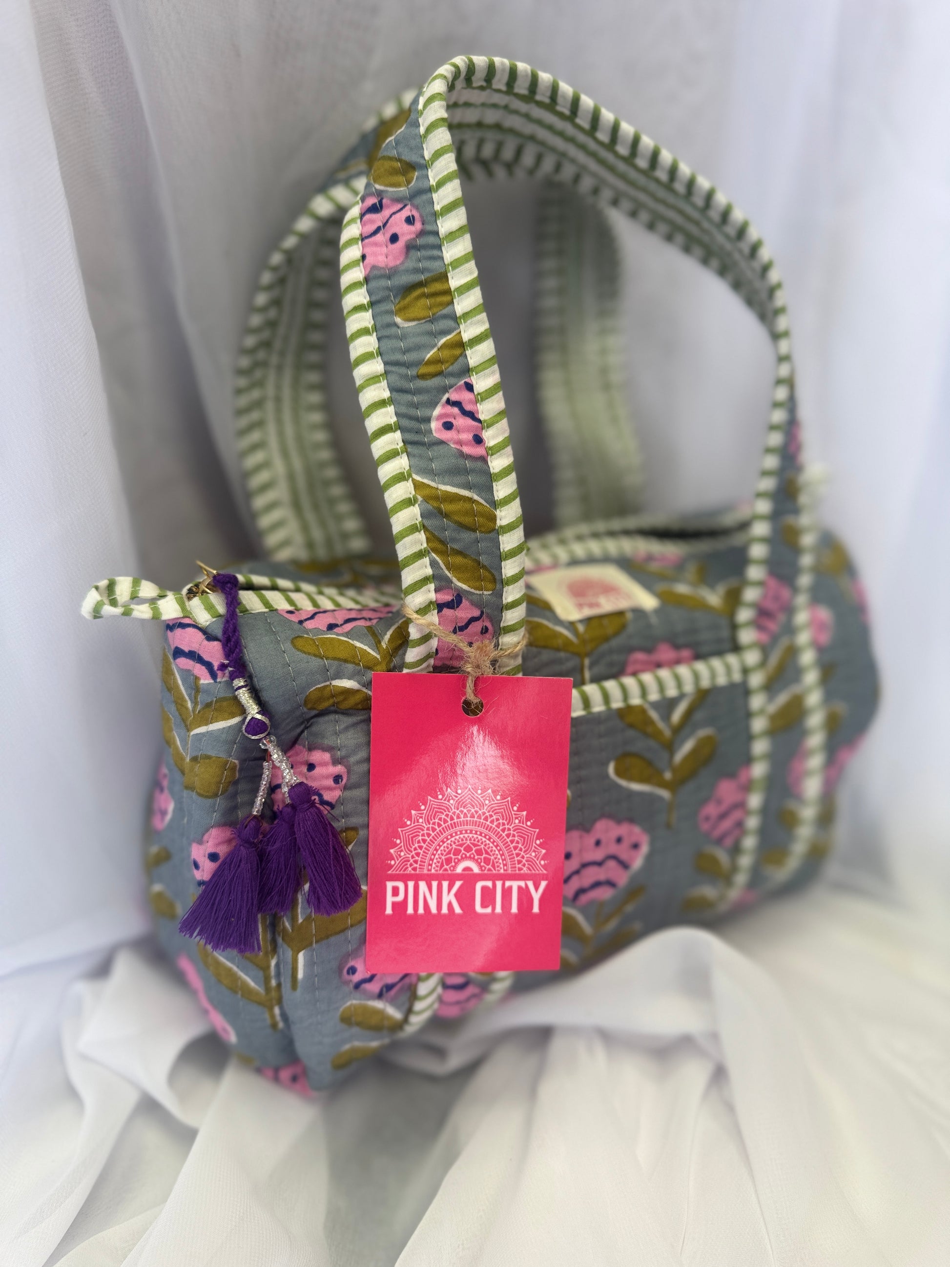 Mini Duffle - Grey & Pink Poppy  image 1