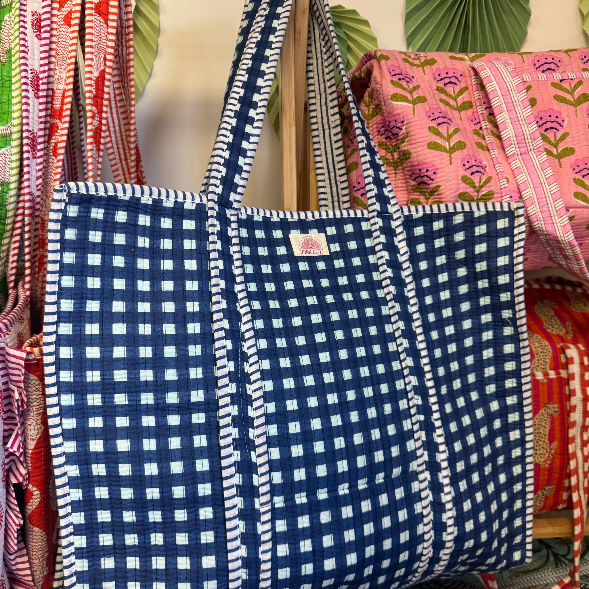 Dark Blue Gingham Tote image 0