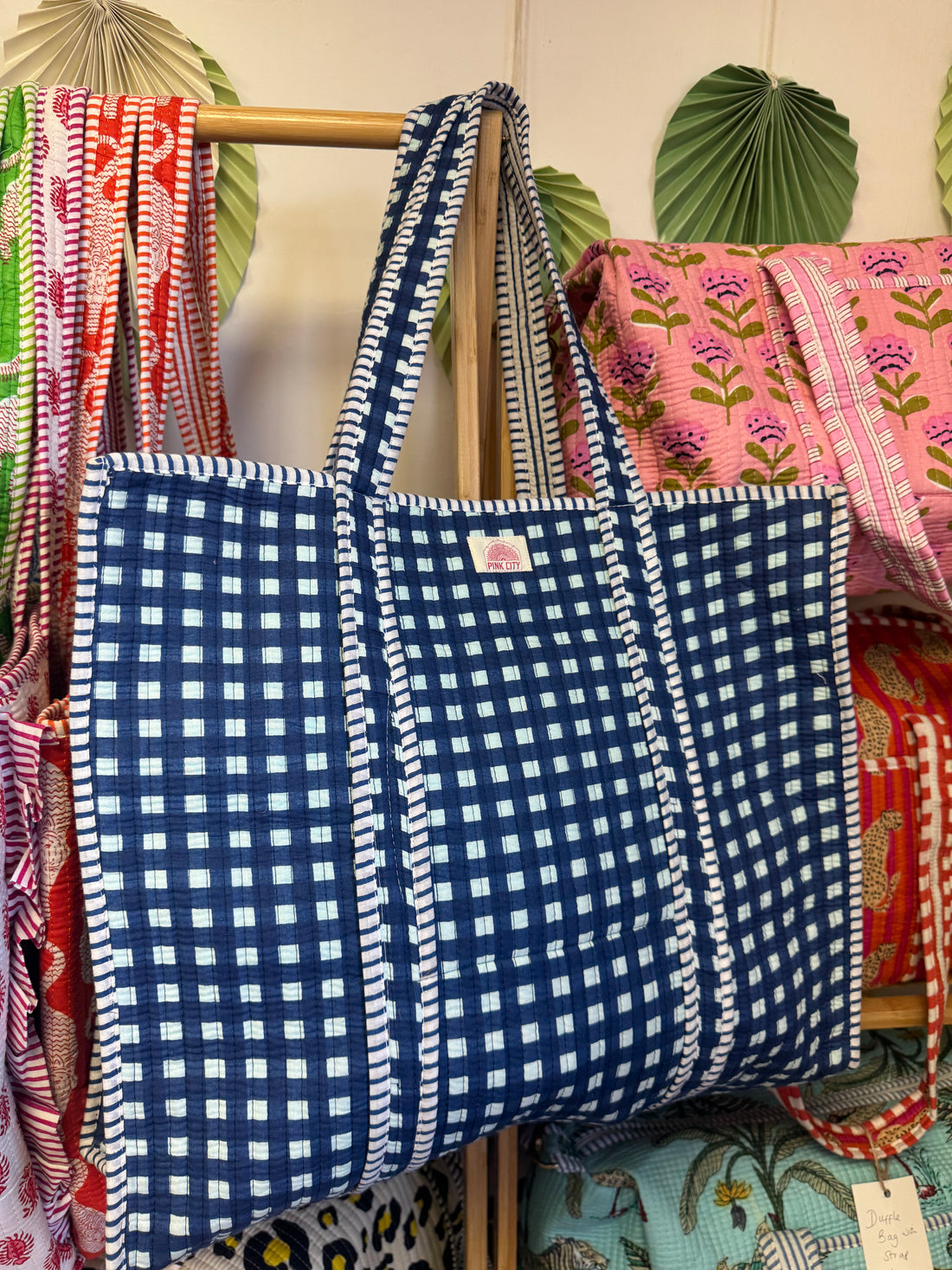 Dark Blue Gingham Tote image 0