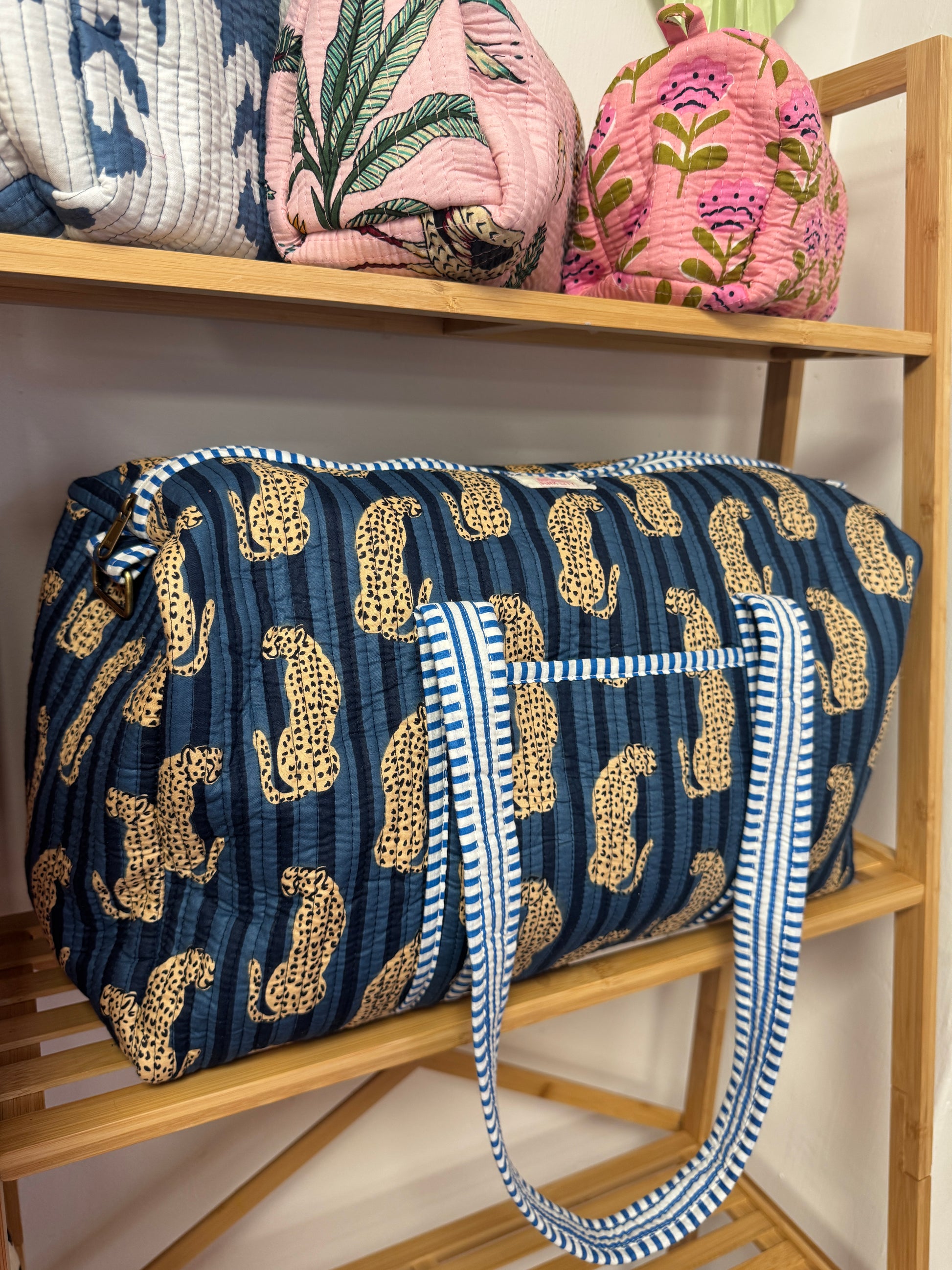Blue Stripe Leopard Weekend Bag image 1