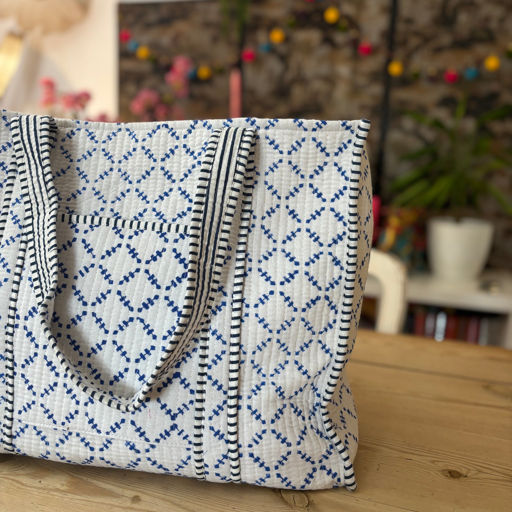 White and Blue Diamond Tote image 0