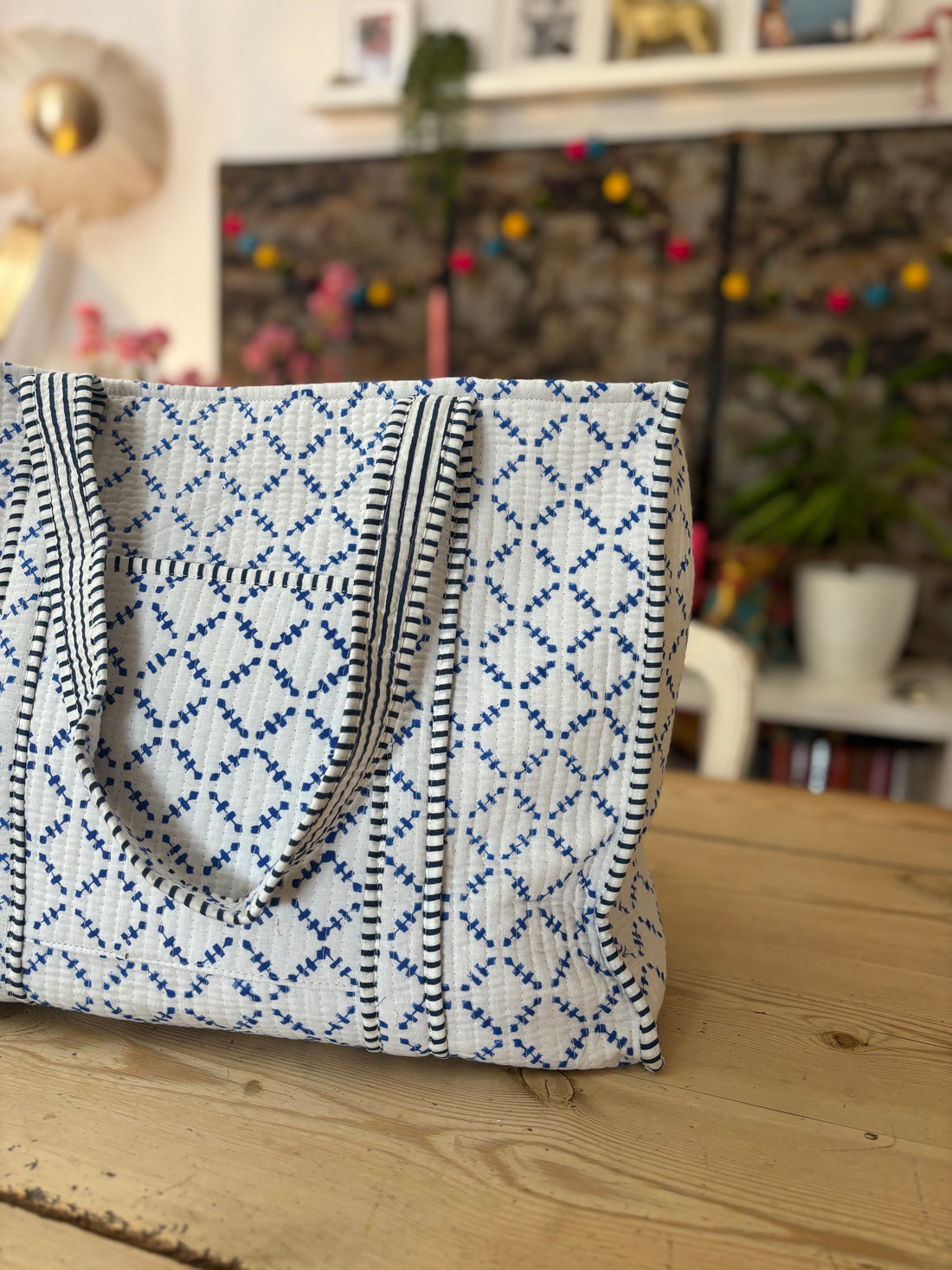 White and Blue Diamond Tote image 0