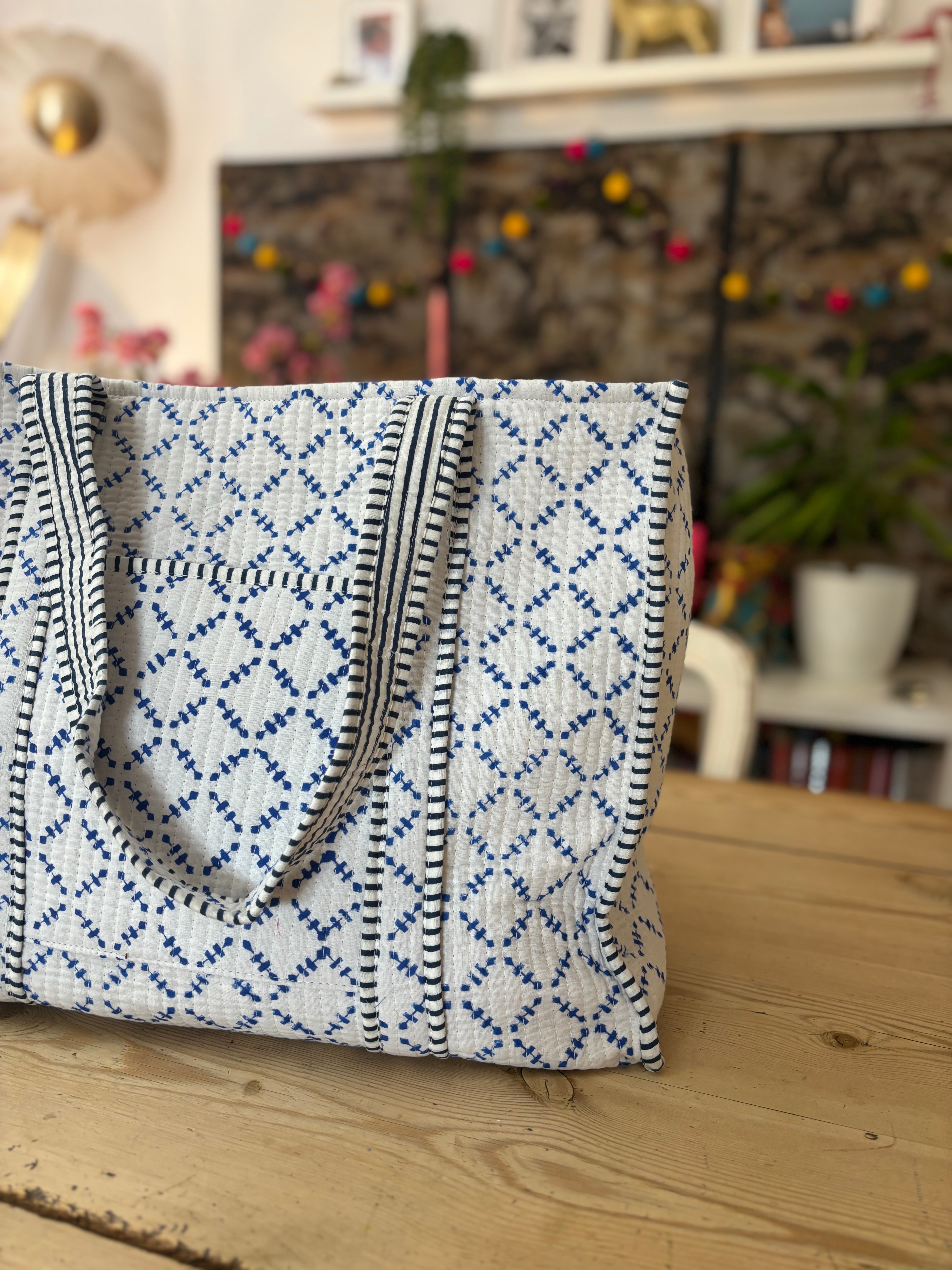 White and Blue Diamond Tote image 0